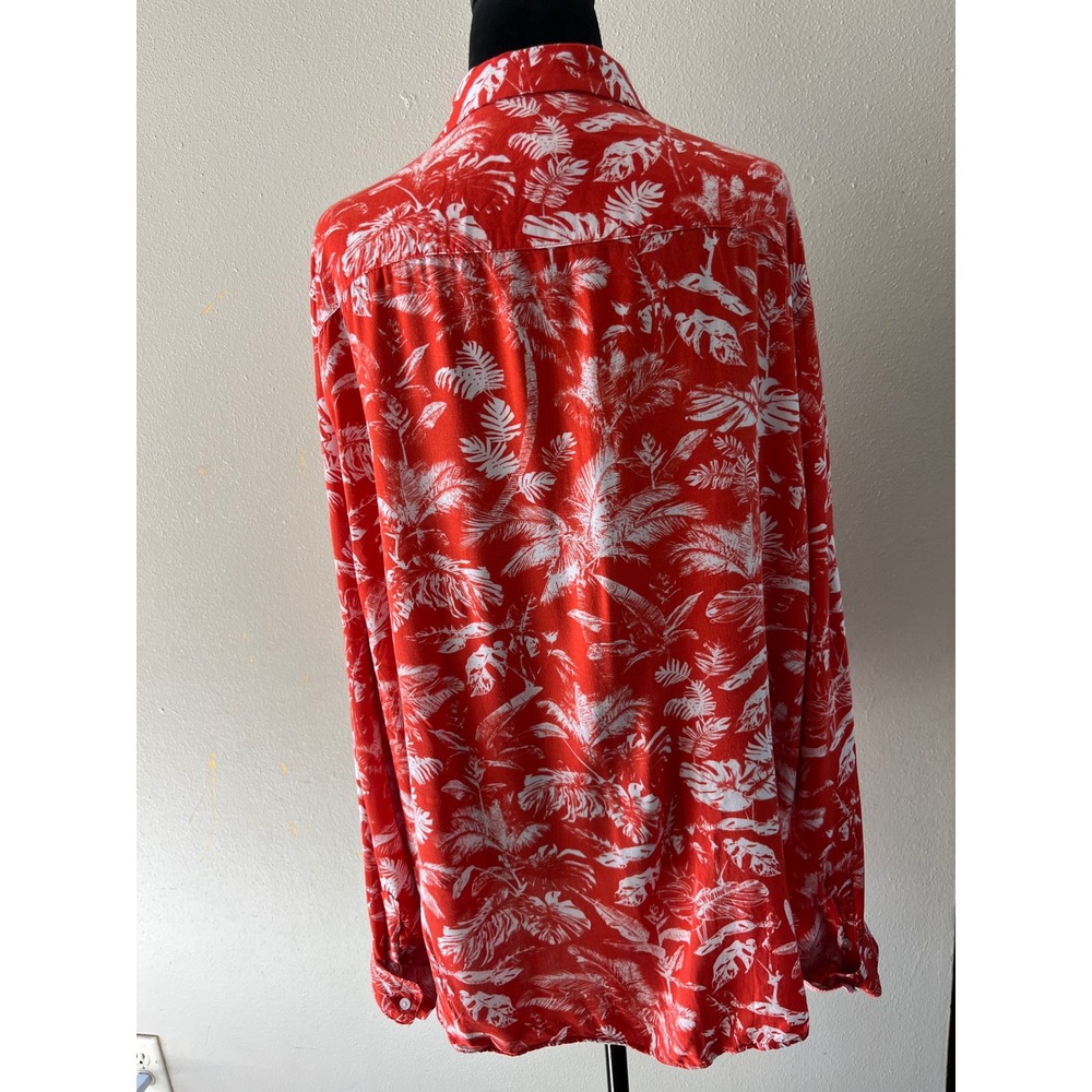 H&M Tropical Palm Leaf Button Down Shirt Mens XL Red White Summer Streetwear - Picture 7 of 7